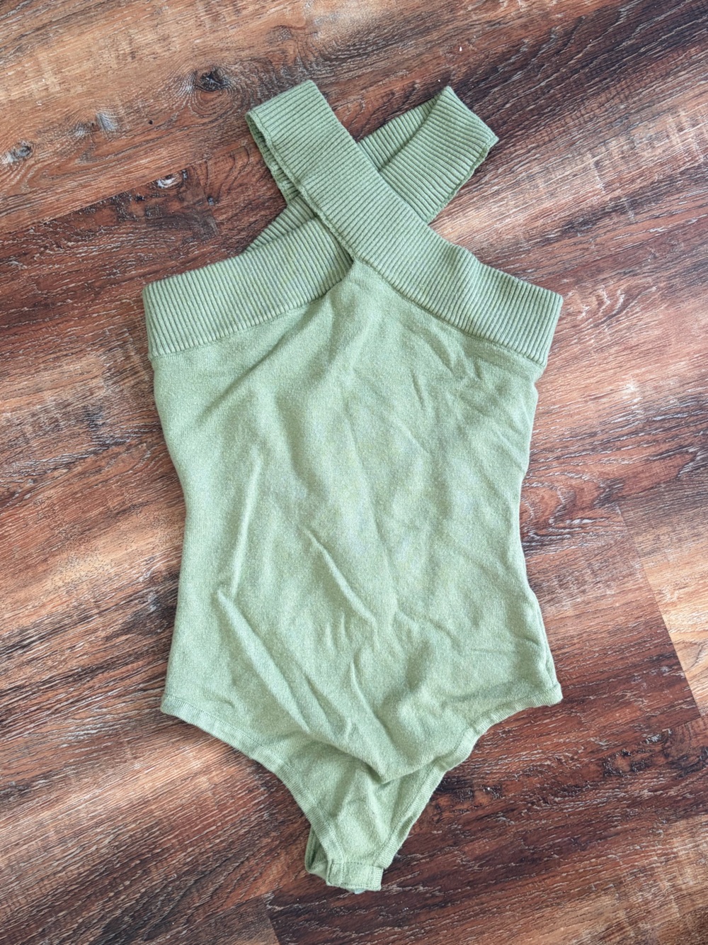 Green high, halter neck bodysuit